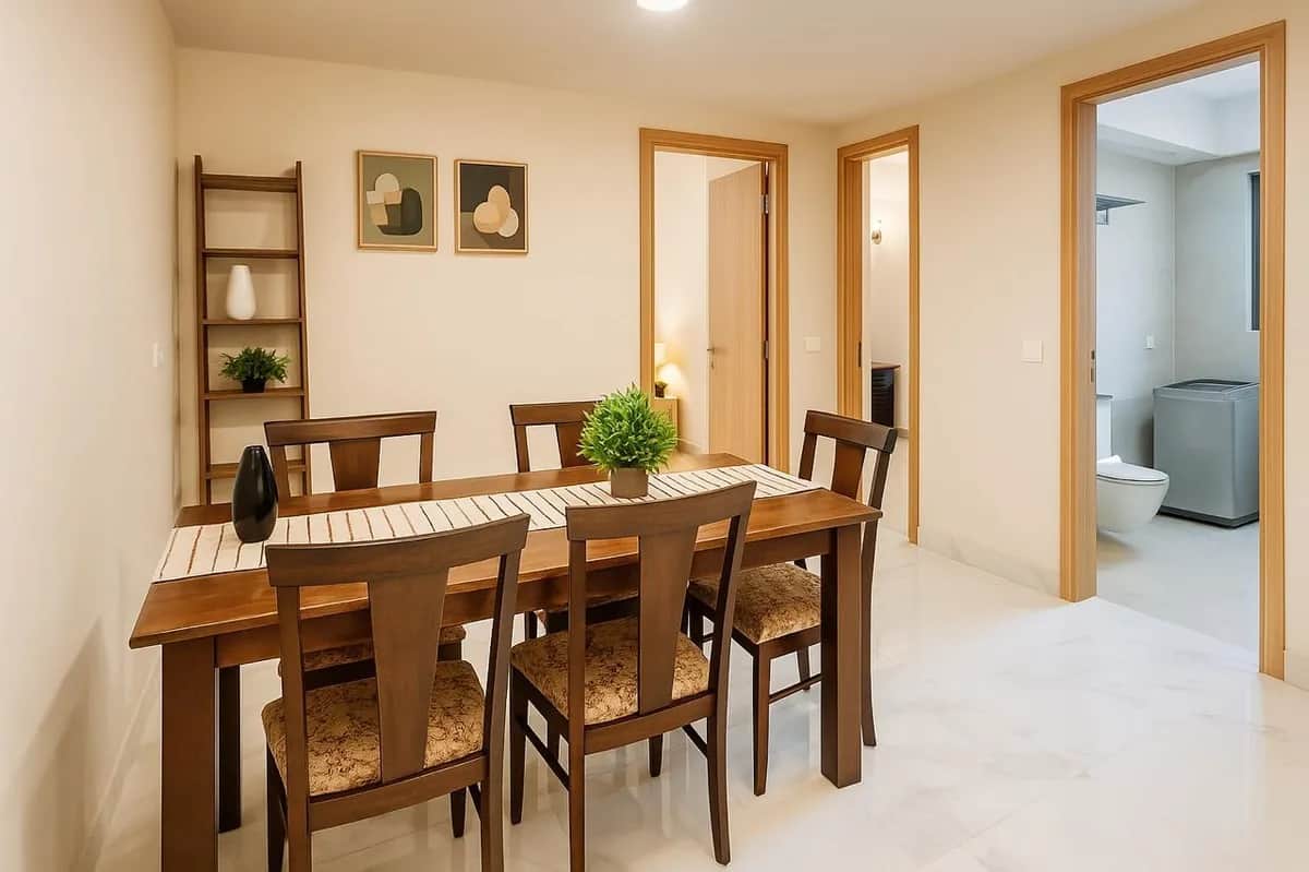 M3Mハイツ 2BHK 6人掛けダイニングルーム — 木製テーブル（グルガオン セクター65）