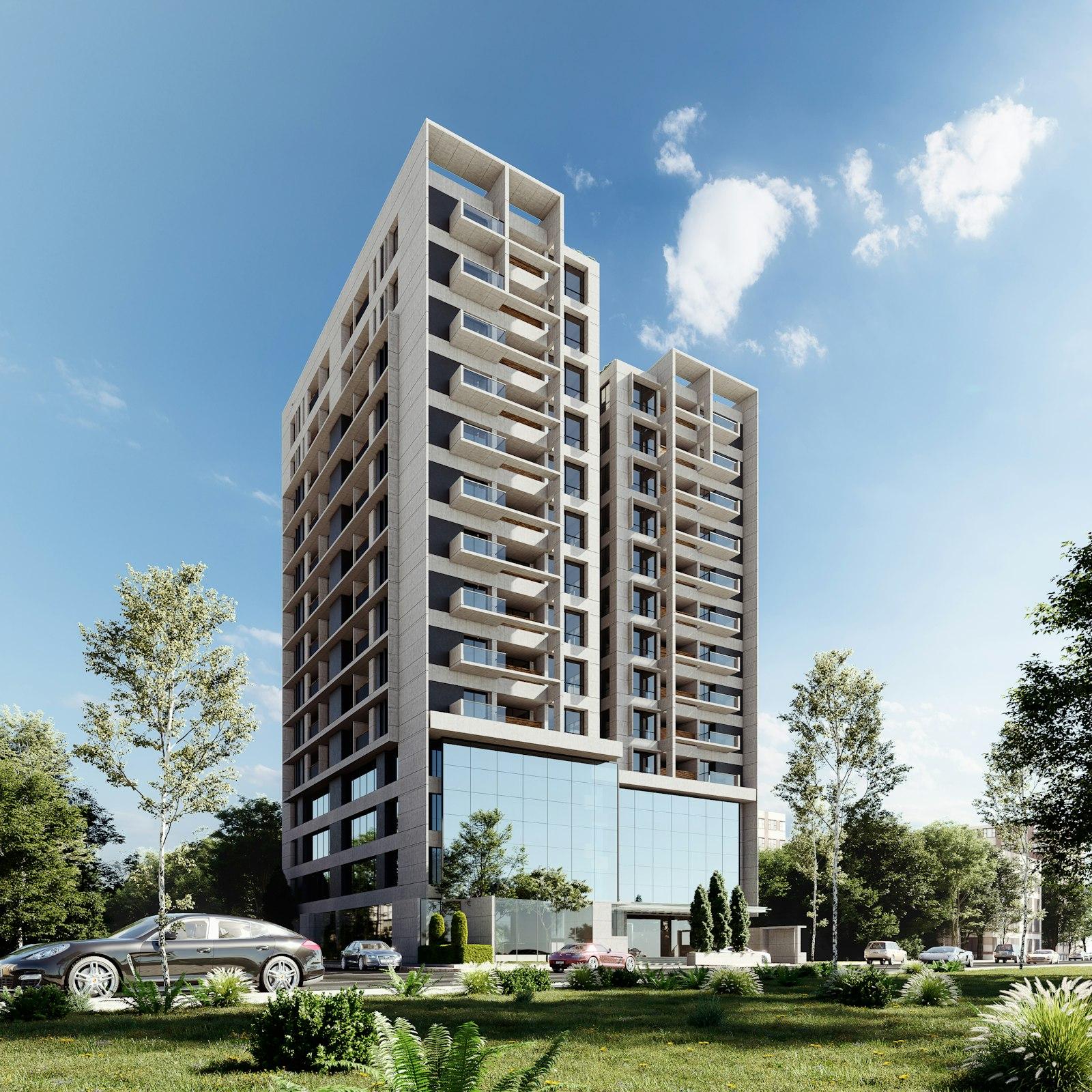 Modern apartment building exterior (representative image)